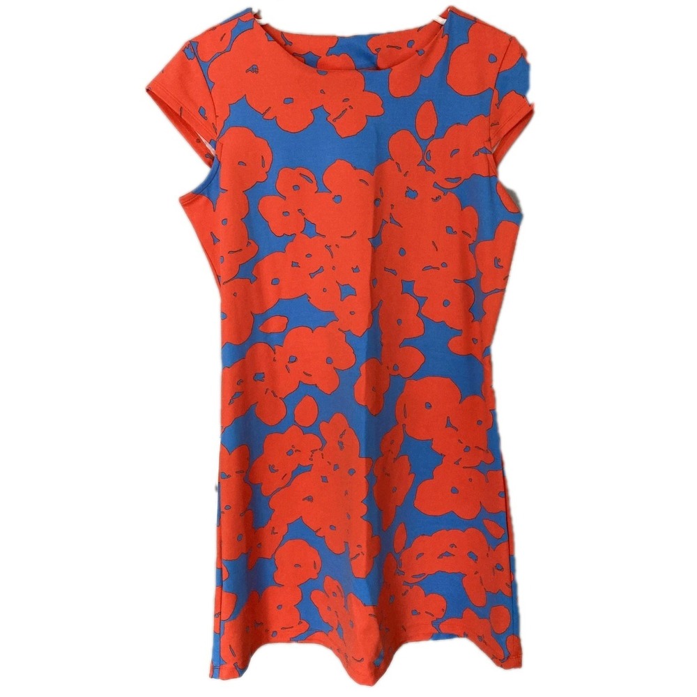 Mahi Gold Dress Women M Floral Shift Boat Neck Short Sleeve Beach NWT